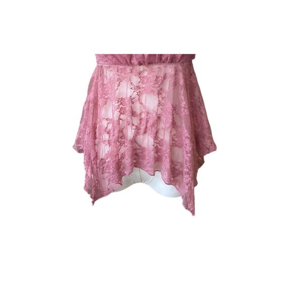 Just Polly Y2K Lace Babydoll Tank Top XL Cami Fairy Sheer Coquette Asymmetrical - Picture 3 of 8